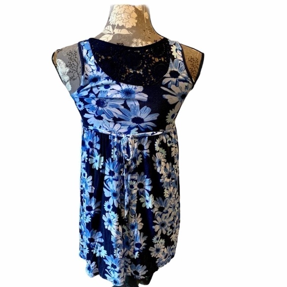 JUSTICE Blue Floral Sleeveless Tunic size 10 - Picture 3 of 5